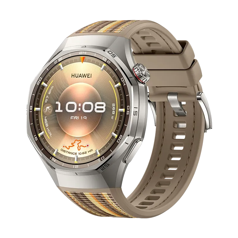HUAWEI WATCH GT 6 Pro 46 mm / Behuizing van titaniumlegering / Bruine nylon band / Batterijduur tot 21 dagen / GPS / ECG /Compatibel met iOS en Android